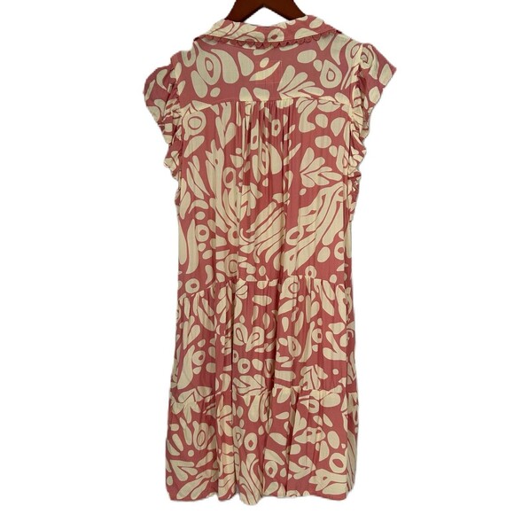 Umgee Dress Women S Pink Ivory Print Tiered Mini Babydoll Tribal Tropical Comfy - Picture 2 of 12